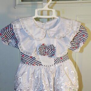 Girl's Vienna Red White Blue Party Dress Vintage Size Medium